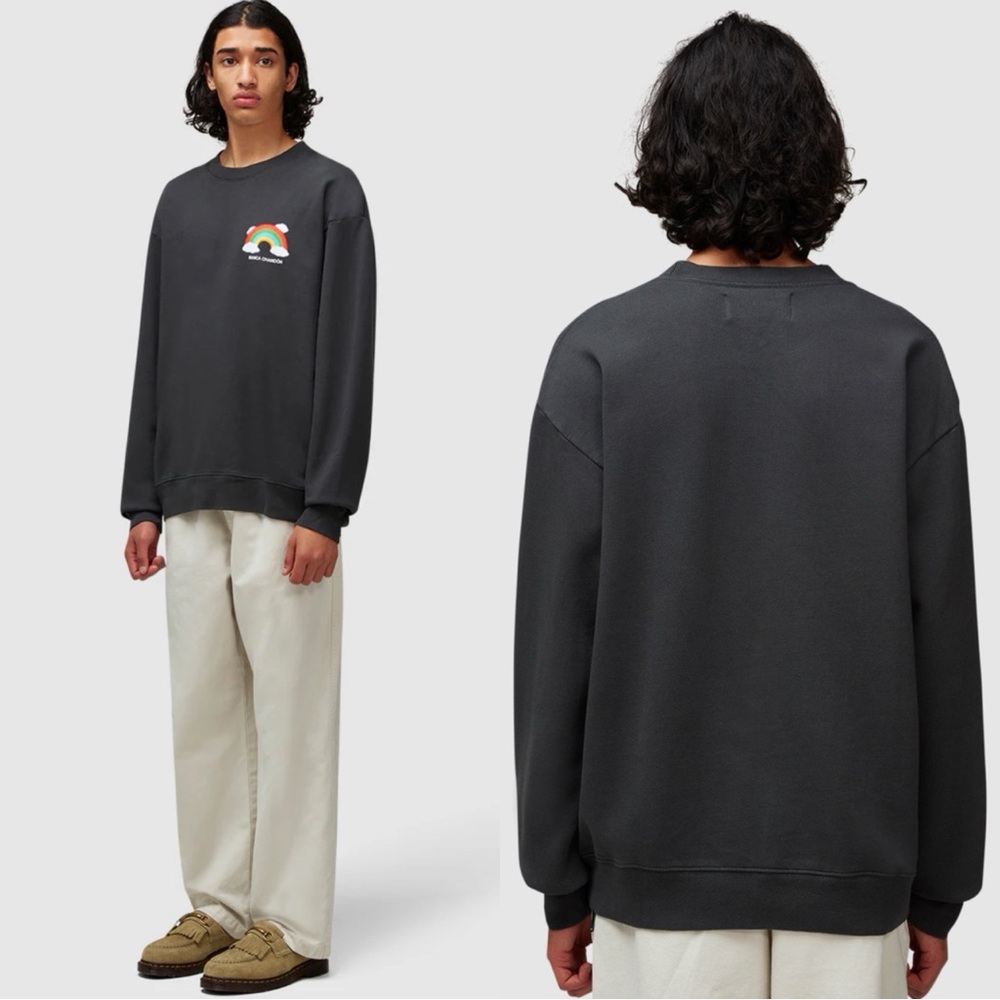 BIANCA CHANDON Men’s Vintage Black Cloudy Rainbow Sweatshirt Pullover Crew